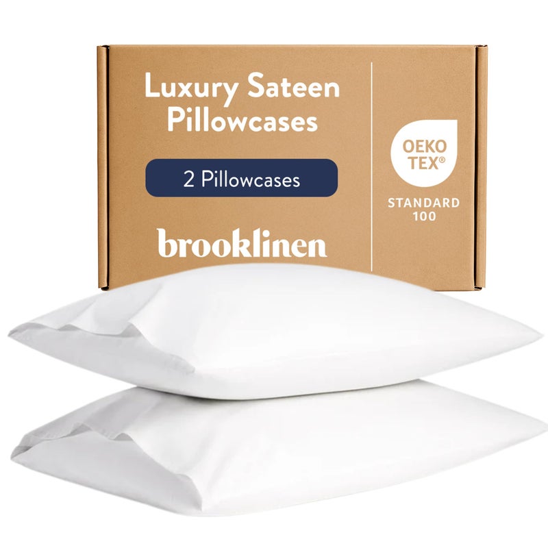 Brooklinen Luxury Sateen Pillowcases - Set of 2, 100% Long Staple Cotton with Envelope Closure, Smooth Fabric, Soft & Durable, Machine Washable - Standard Size (White) - Image 1
