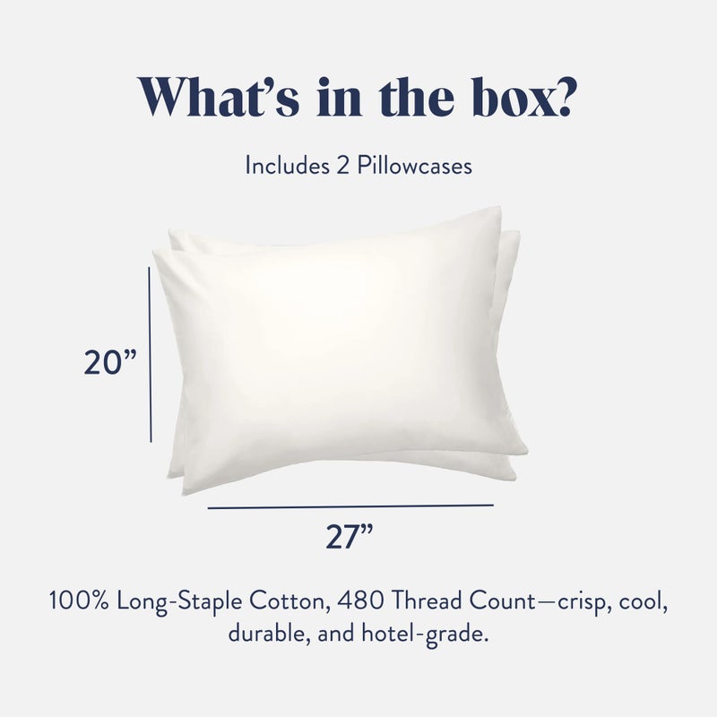 Brooklinen Luxury Sateen Pillowcases - Set of 2, 100% Long Staple Cotton with Envelope Closure, Smooth Fabric, Soft & Durable, Machine Washable - Standard Size (White) - Image 2