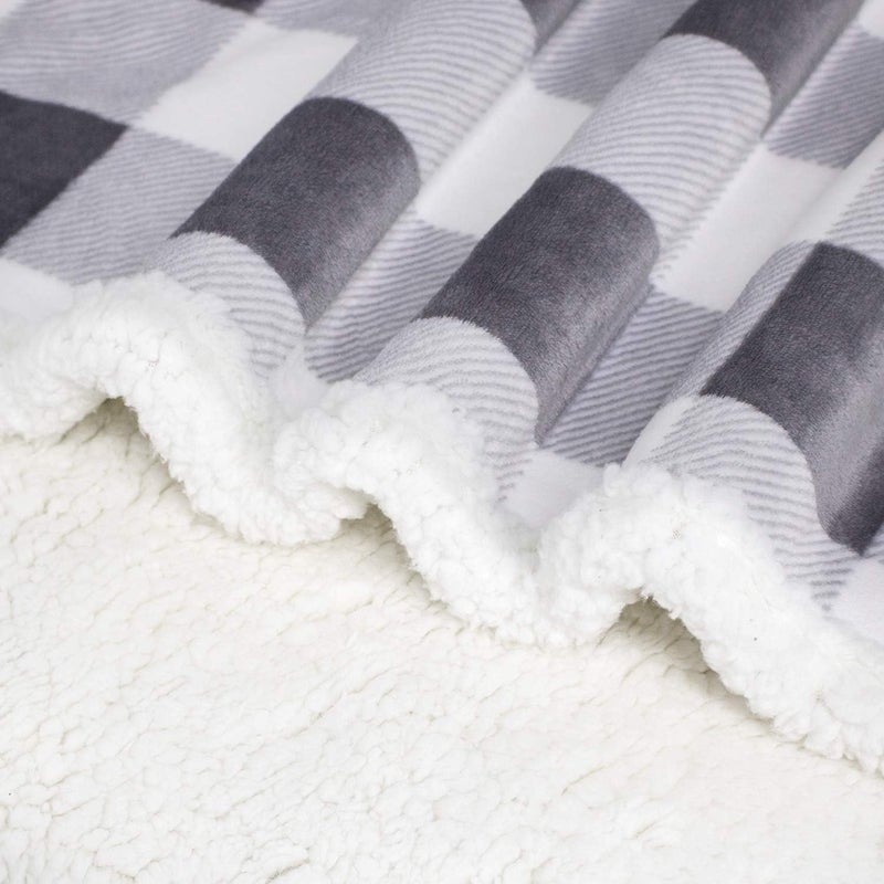 Touchat Sherpa Plaid Twin Blanket 60" X 70", Fuzzy Fluffy Soft Cozy Throw Blanket, Twin Size Plush Fleece Flannel Plush Microfiber Blanket for Couch Bed Sofa (Grey) - Image 5