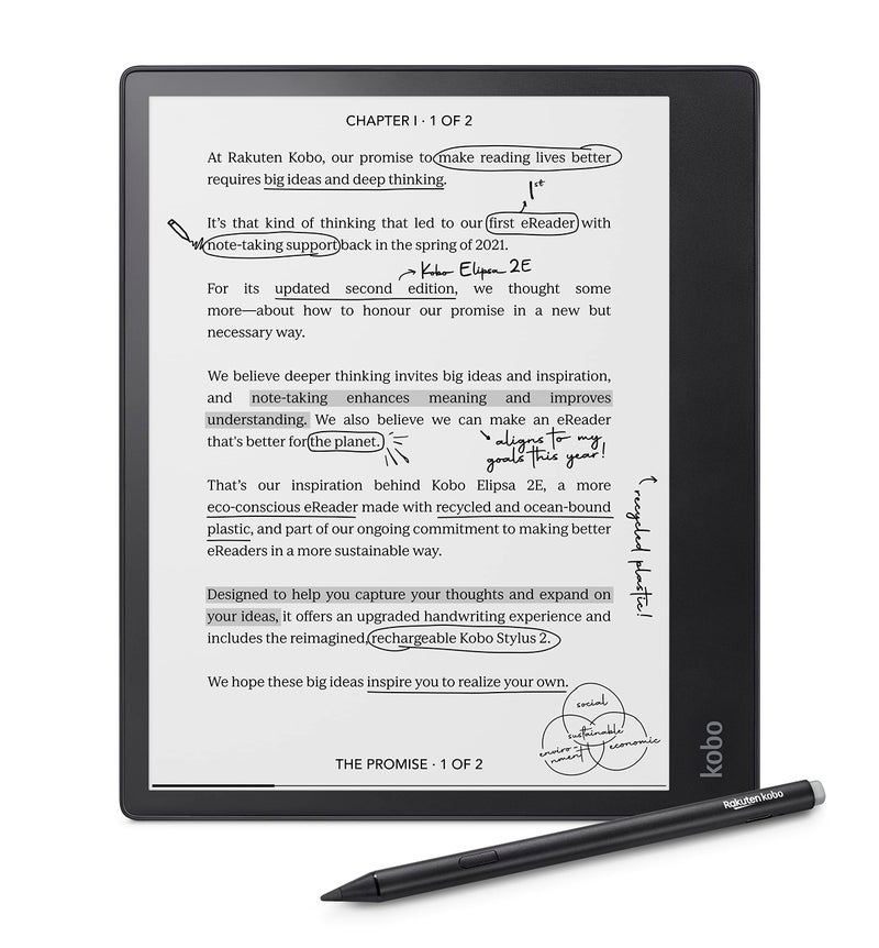Kobo Elipsa 2E | eReader | 10.3” Glare-Free Touchscreen with ComfortLight PRO | Includes Kobo Stylus 2 | Adjustable Brightness | Wi-Fi | Carta E Ink Technology | 32GB of Storage - Image 1