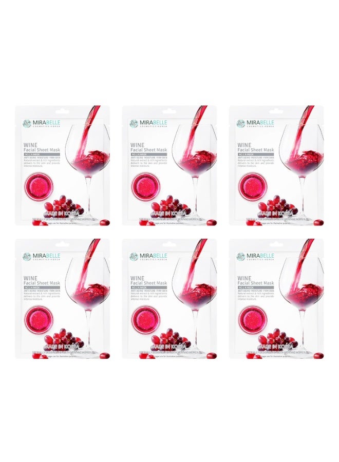 Mirabelle Wine Face Sheet Mask For Glowing Skin | Anti-aging | Korean Face Mask For Women & Men | Combo Pack Of 6 (each 25ml) - Image 1