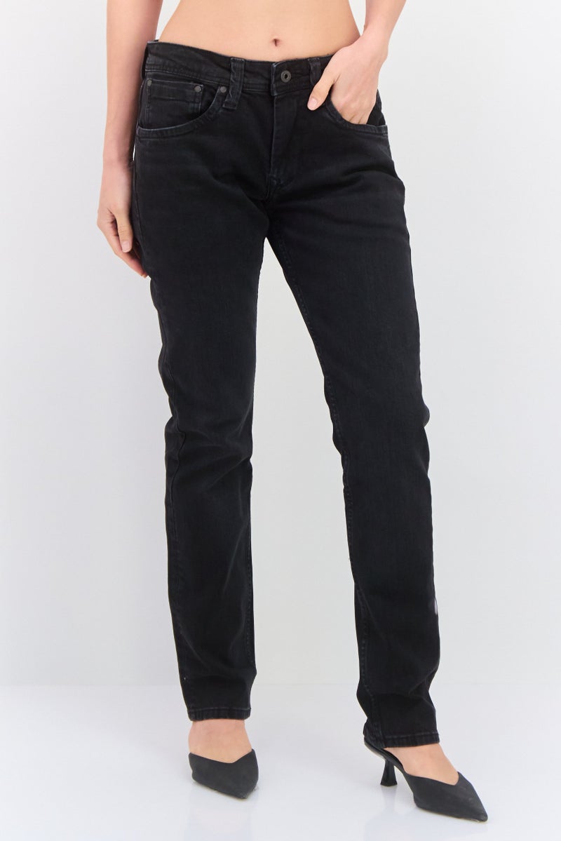 Pepe Jeans جينز نسائي بقصة عادية وقابل للتمدد، ساق مستقيم، أسود مغسول - Image 1