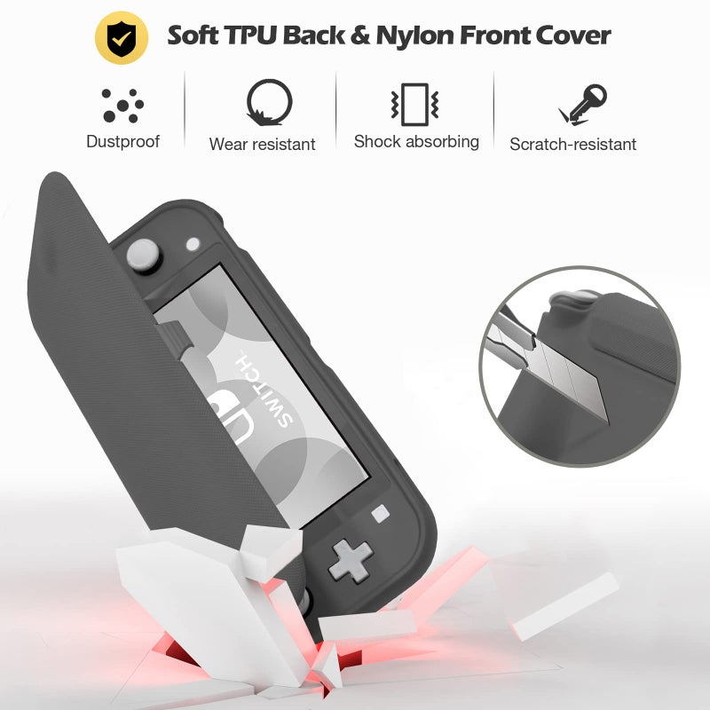 ProCase Flip Cover for Nintendo Switch Lite with 2 Pack Tempered Glass Screen Protectors, Slim Protective Case with Magnetically Detachable Front Cover for Nintendo Switch Lite 2019 -Grey - Image 3