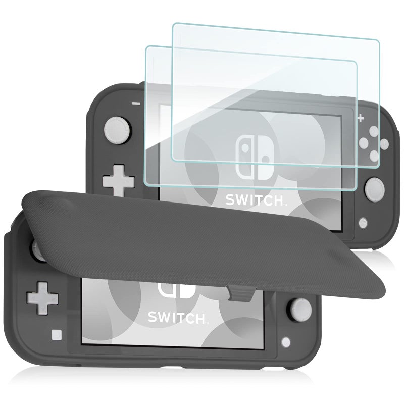 ProCase Flip Cover for Nintendo Switch Lite with 2 Pack Tempered Glass Screen Protectors, Slim Protective Case with Magnetically Detachable Front Cover for Nintendo Switch Lite 2019 -Grey - Image 1