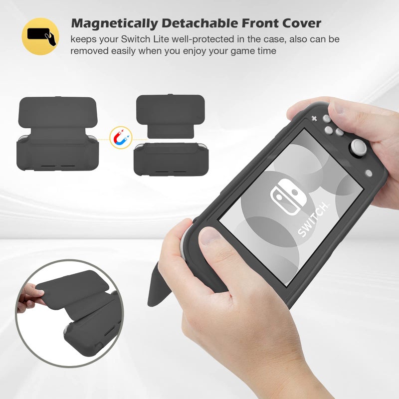 ProCase Flip Cover for Nintendo Switch Lite with 2 Pack Tempered Glass Screen Protectors, Slim Protective Case with Magnetically Detachable Front Cover for Nintendo Switch Lite 2019 -Grey - Image 4