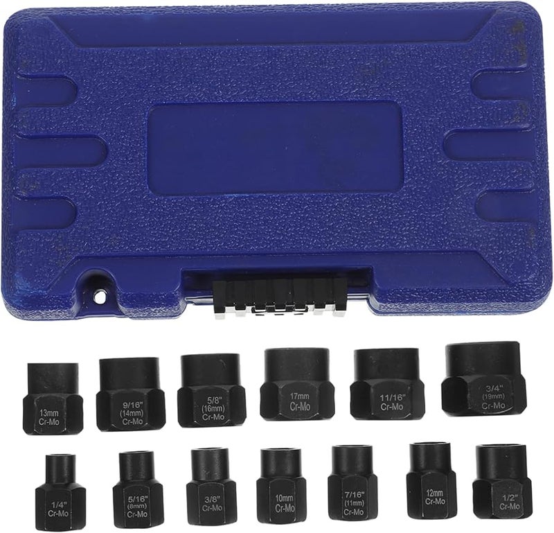 13 Piece Chrome Molybdenum Bolt Nut Remover Kit For Stripped Rusted Lug Nuts Wheel Lock Extraction Tool Set - Image 1