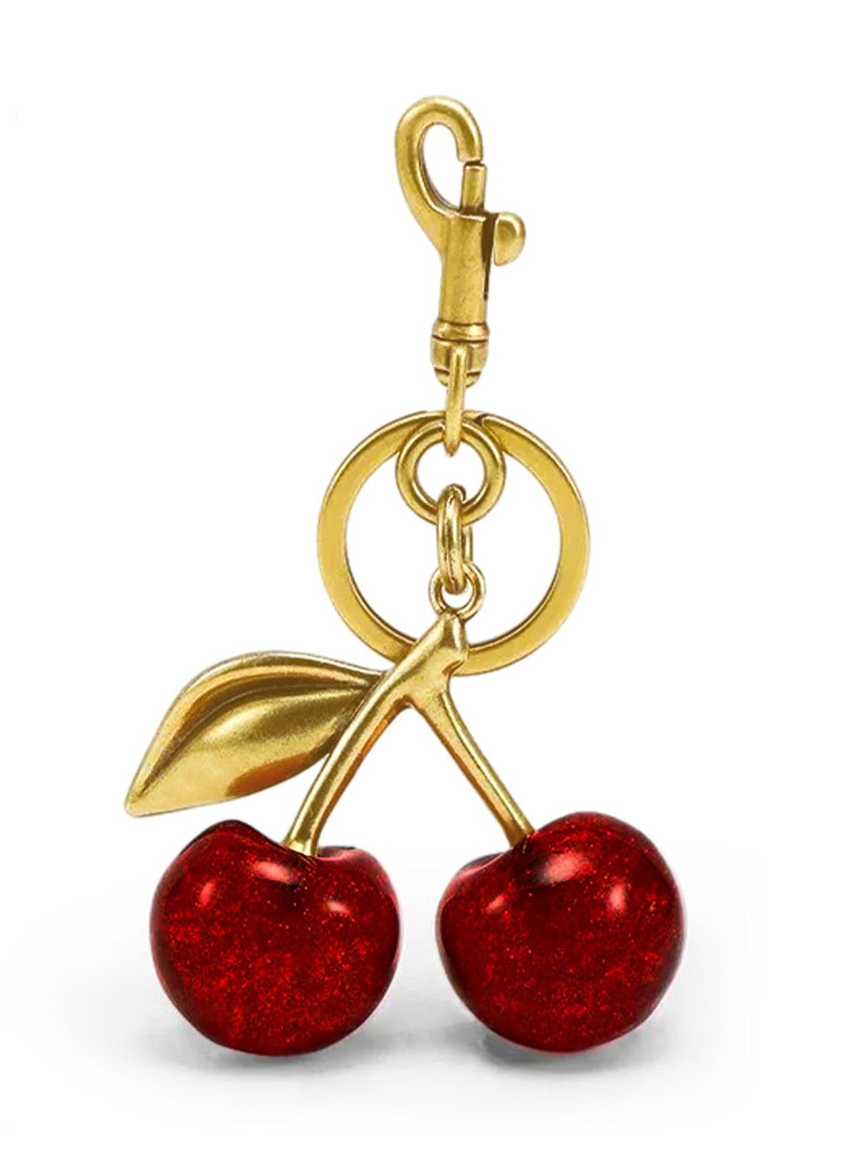 Keychain Ring For Keys, Glitter Cherry Bag Charm with Key Ring and Clip,Anti-lost Car Keychain, Sparkling Resin & Metal Accessory for Purses and Bags