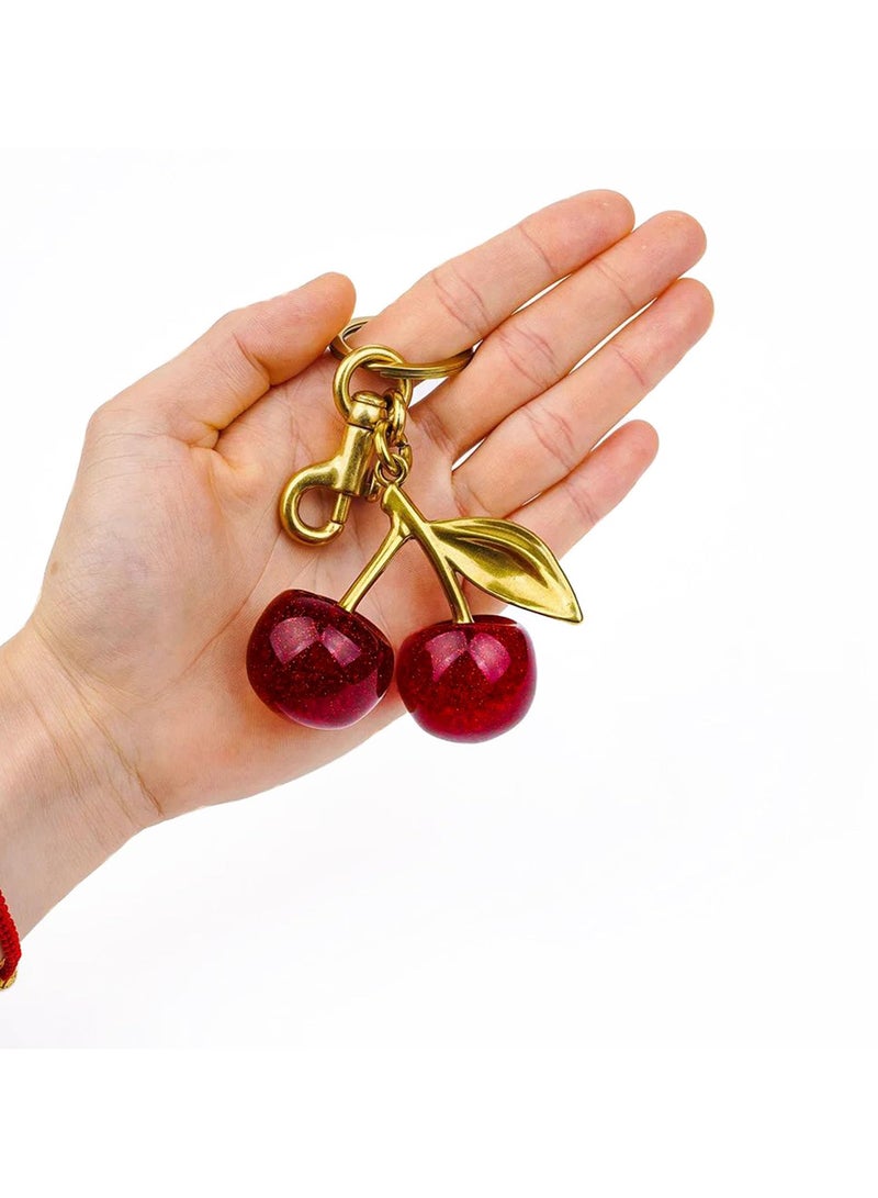 VIUAUAX Keychain Ring For Keys, Glitter Cherry Bag Charm with Key Ring and Clip,Anti-lost Car Keychain, Sparkling Resin & Metal Accessory for Purses and Bags - Image 4