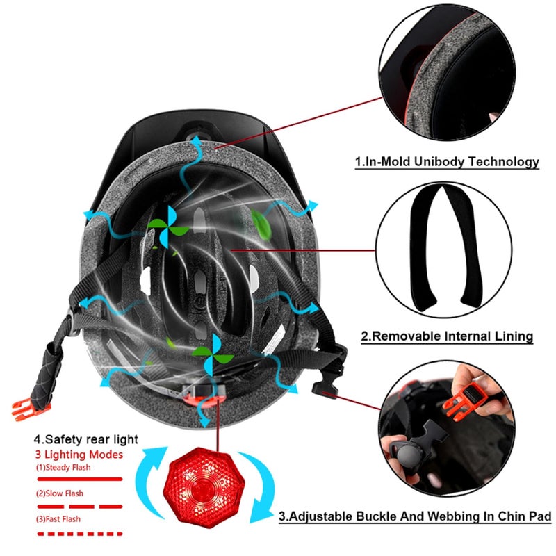 Bavilk Kids Bike Helmet Bavilk Kids Boys Girls Bike Helmets With Led Light Detachable Visor Children Youth Teen Multi-Sport For Skating Cycling Scooter Skateboard Adjustable & Lightweight 19.7""-22.4"" - Image 4