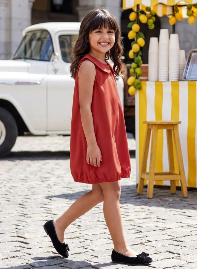 جلو باص Globus Girls Red Peter Pan Collar Flared Hem Balloon Party Mini Dress