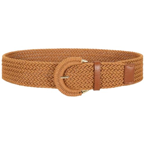 Sansths Women Wide Woven Belt for Dresses Fashion Rattan Braided Waist Belt Straw Raffia Boho Belt for Jeans,brown,M - Image 1