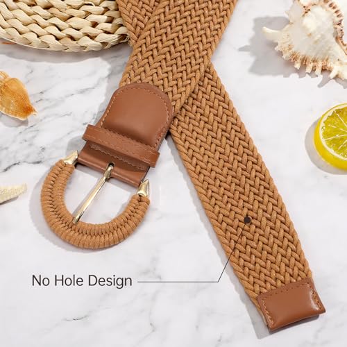 Sansths Women Wide Woven Belt for Dresses Fashion Rattan Braided Waist Belt Straw Raffia Boho Belt for Jeans,brown,M - Image 2