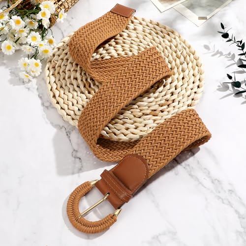 Sansths Women Wide Woven Belt for Dresses Fashion Rattan Braided Waist Belt Straw Raffia Boho Belt for Jeans,brown,M - Image 5