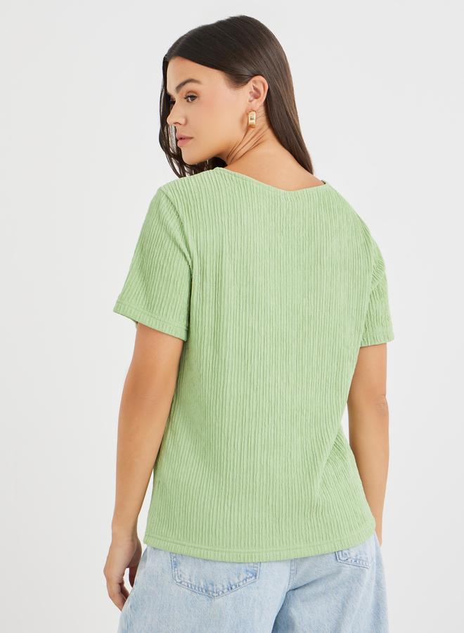 Styli Textured V-Neck Front Button Blouse - Image 5
