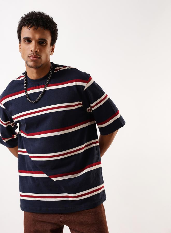 HIGH STAR Men's Multicolour Single Jersey Striped Oversized T-Shirt - Image 3