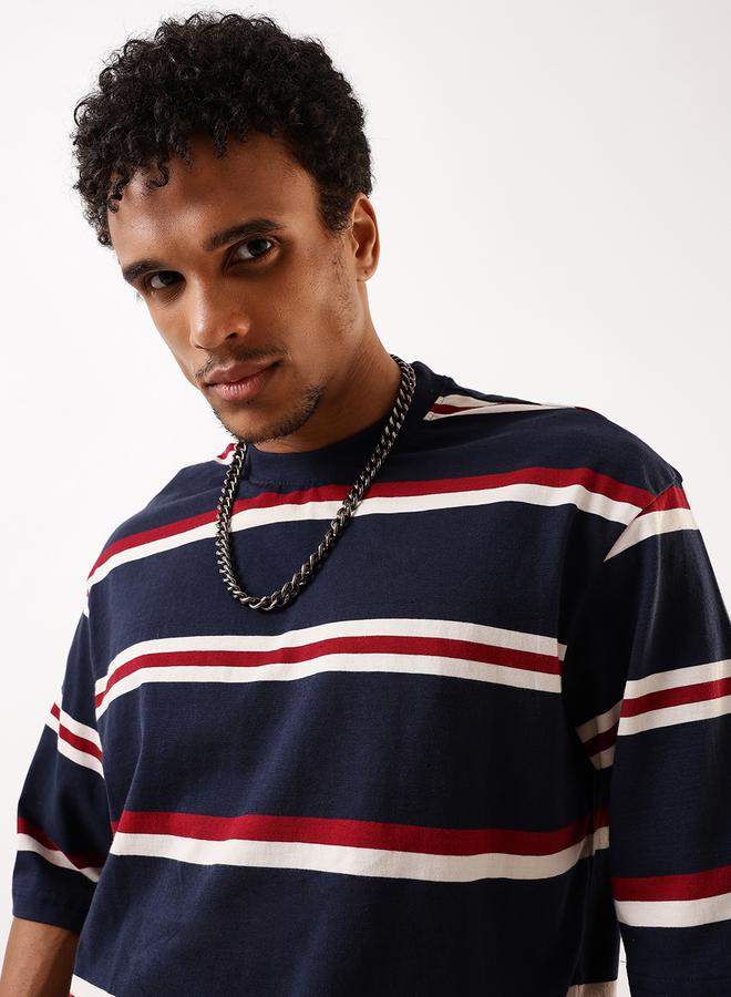 HIGH STAR Men's Multicolour Single Jersey Striped Oversized T-Shirt - Image 2