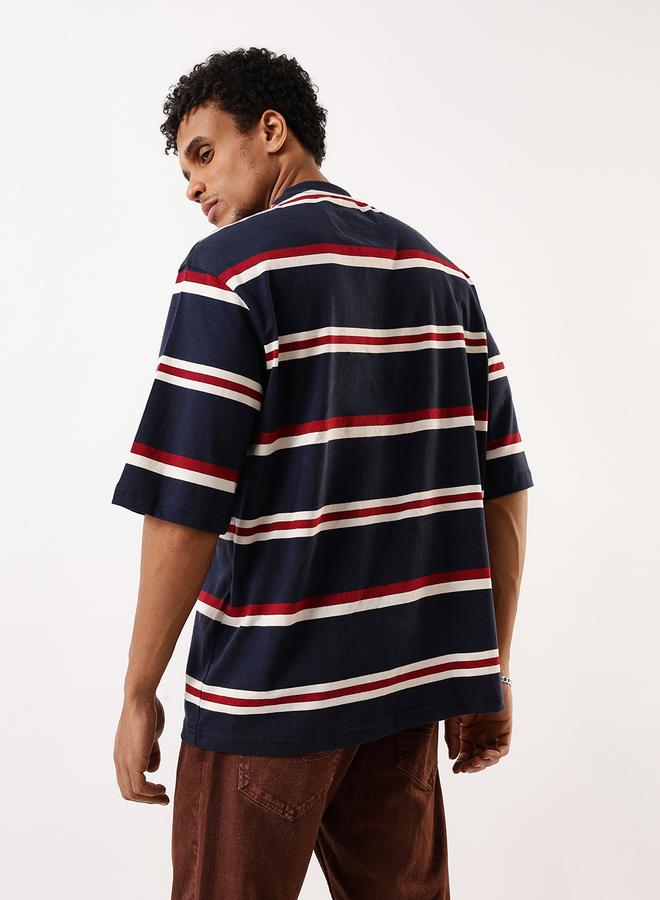 HIGH STAR Men's Multicolour Single Jersey Striped Oversized T-Shirt - Image 5