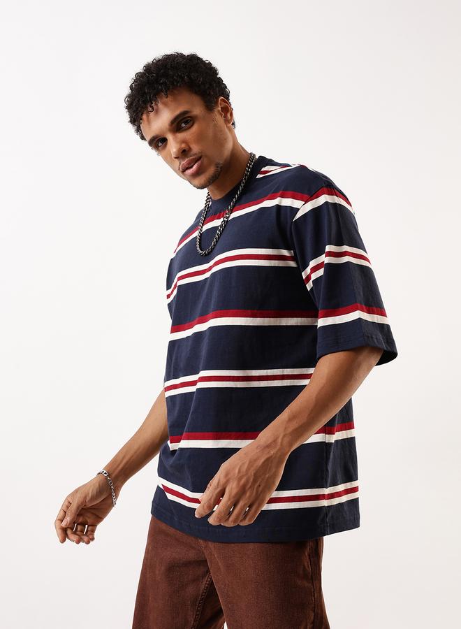 HIGH STAR Men's Multicolour Single Jersey Striped Oversized T-Shirt - Image 4