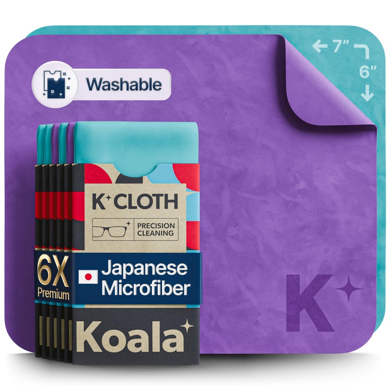 Koala Lifestyle Koala Lens Cleaning Cloth | Japanese Microfiber | Glasses Cleaning Cloths | Eyeglass Lens Cleaner | Eyeglasses, Camera, VR/AR Headset, and Screen Cleaner | Black & Green (Pack of 6) - Image 1