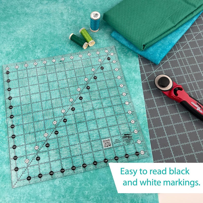Creative Grids Quilt Ruler 12in x 12in Square – CGR12 – Made in USA, Non-Slip Grip Acrylic Quilting, Sewing, Crafting, Patchwork Ruler for Measuring & Cutting Fabric - Image 2