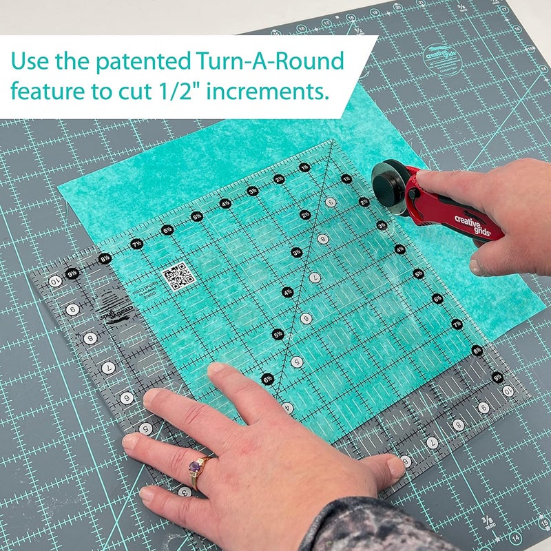 Creative Grids Quilt Ruler 12in x 12in Square – CGR12 – Made in USA, Non-Slip Grip Acrylic Quilting, Sewing, Crafting, Patchwork Ruler for Measuring & Cutting Fabric - Image 3