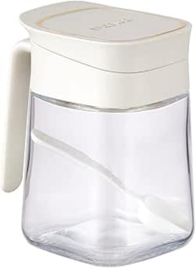 Spaceshoop Glass Containers, Seasoning Jar, Premium Glass Kitchen Storage Jar Set - Airtight Lid with Spoon, Large Capacity Spice Jar Set, Seasoning Storage Containers for Home Kitchen (White, 300 ML)