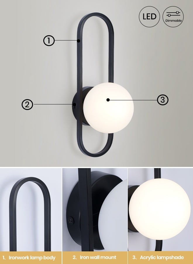 YATAI LIGHTING Modern Black Oval LED Wall Light, 35cm Indoor Wall Lamp with E27 Bulb Included, 3-Color Switch Control 3000K-6000K for Bedroom, Living Room, Dining Room, Bedside - Image 4