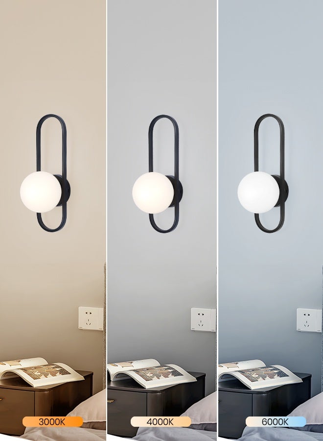 YATAI LIGHTING Modern Black Oval LED Wall Light, 35cm Indoor Wall Lamp with E27 Bulb Included, 3-Color Switch Control 3000K-6000K for Bedroom, Living Room, Dining Room, Bedside - Image 3