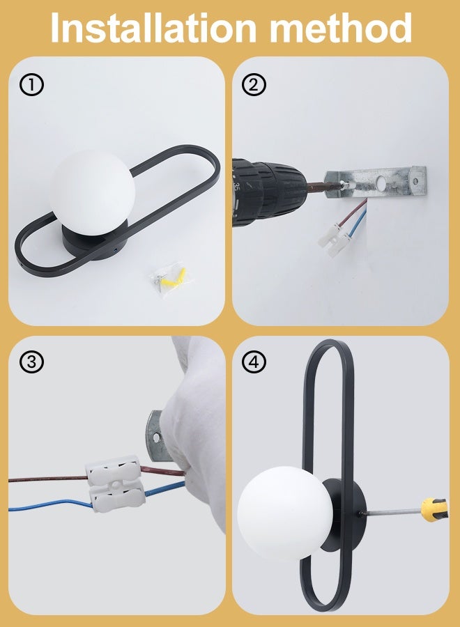 YATAI LIGHTING Modern Black Oval LED Wall Light, 35cm Indoor Wall Lamp with E27 Bulb Included, 3-Color Switch Control 3000K-6000K for Bedroom, Living Room, Dining Room, Bedside - Image 5