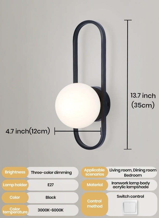 YATAI LIGHTING Modern Black Oval LED Wall Light, 35cm Indoor Wall Lamp with E27 Bulb Included, 3-Color Switch Control 3000K-6000K for Bedroom, Living Room, Dining Room, Bedside - Image 2