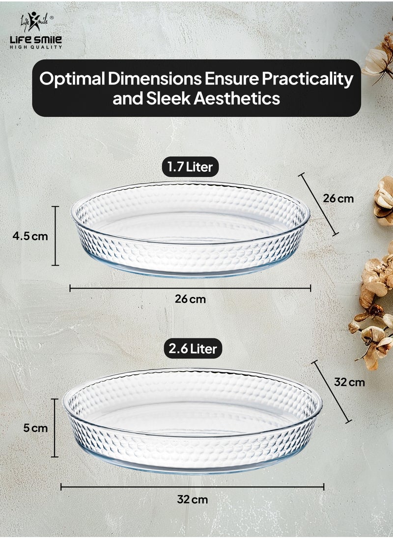 Life Smile LIFE SMILE Borosilicate Glass Oven Baking Dishes Set of 2 - Round Shape Baking Tray Dishwasher Safe, Fridge & Freezer Safe, Microwave Safe (Design 3)  - Image 3