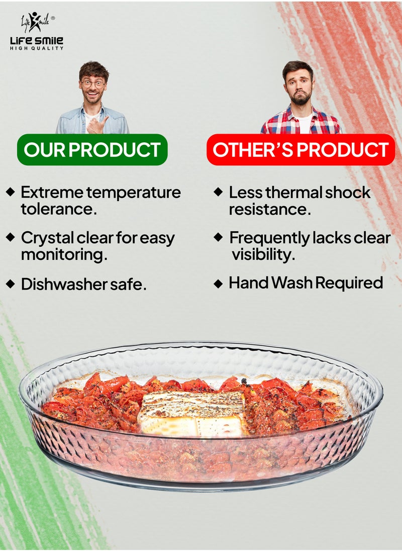 Life Smile LIFE SMILE Borosilicate Glass Oven Baking Dishes Set of 2 - Round Shape Baking Tray Dishwasher Safe, Fridge & Freezer Safe, Microwave Safe (Design 3)  - Image 4