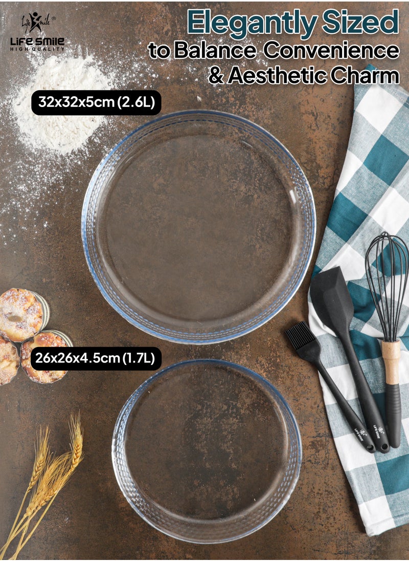 Life Smile LIFE SMILE Borosilicate Glass Oven Baking Dishes Set of 2 - Round Shape Baking Tray Dishwasher Safe, Fridge & Freezer Safe, Microwave Safe (Design 3)  - Image 5
