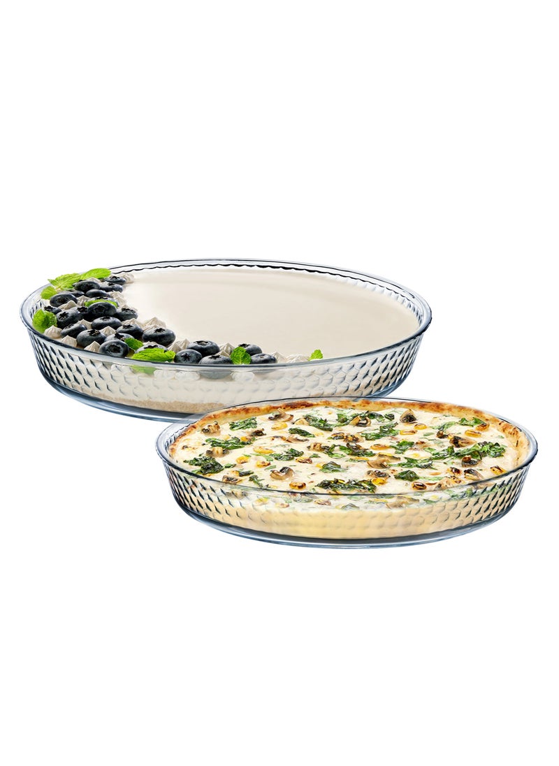 Life Smile LIFE SMILE Borosilicate Glass Oven Baking Dishes Set of 2 - Round Shape Baking Tray Dishwasher Safe, Fridge & Freezer Safe, Microwave Safe (Design 3)  - Image 1