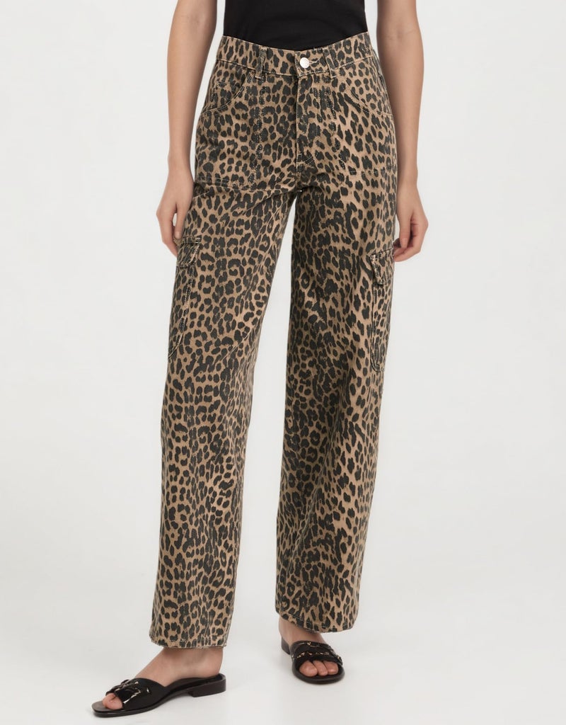 Kedera Womens Leopard Cargo Pants Straight Leg Cheetah Print Jeans Wide Leg Y2K Barrel Baggy Boyfriend Jeans with Pockets - Image 3