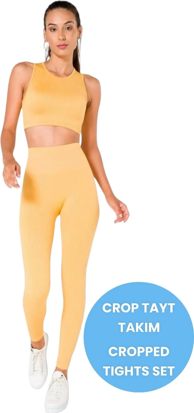 تيزجيلسين Women's Sports Fitness Yoga Pilates High Waist Leggings-Crop Fitted Set
