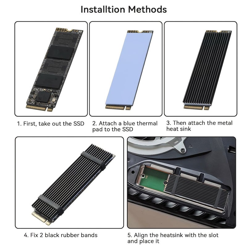 مشتت حراري لقرص M.2 2280 SSD، زعانف تبريد حاسوب DIY مع وسادة حرارية وأشرطة تثبيت لترقية تخزين أجهزة الكمبيوتر المكتبية وPS5 - قطعتان - Image 5
