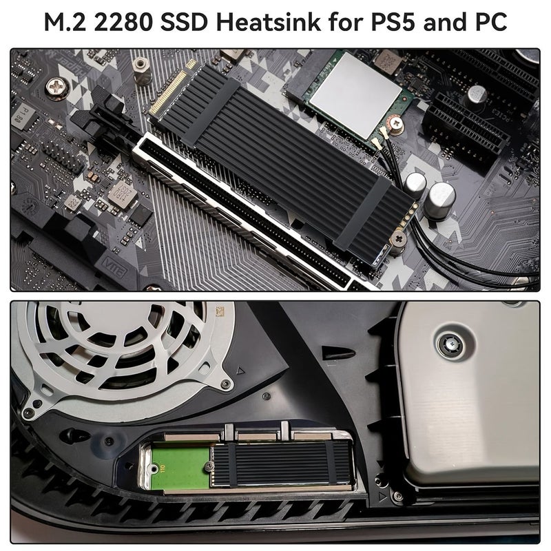 مشتت حراري لقرص M.2 2280 SSD، زعانف تبريد حاسوب DIY مع وسادة حرارية وأشرطة تثبيت لترقية تخزين أجهزة الكمبيوتر المكتبية وPS5 - قطعتان - Image 4
