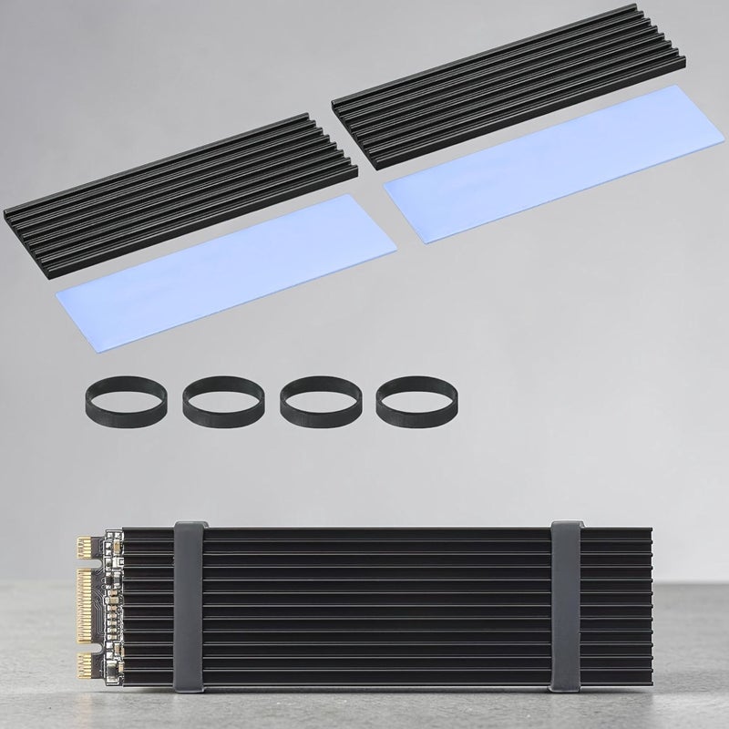 مشتت حراري لقرص M.2 2280 SSD، زعانف تبريد حاسوب DIY مع وسادة حرارية وأشرطة تثبيت لترقية تخزين أجهزة الكمبيوتر المكتبية وPS5 - قطعتان - Image 2