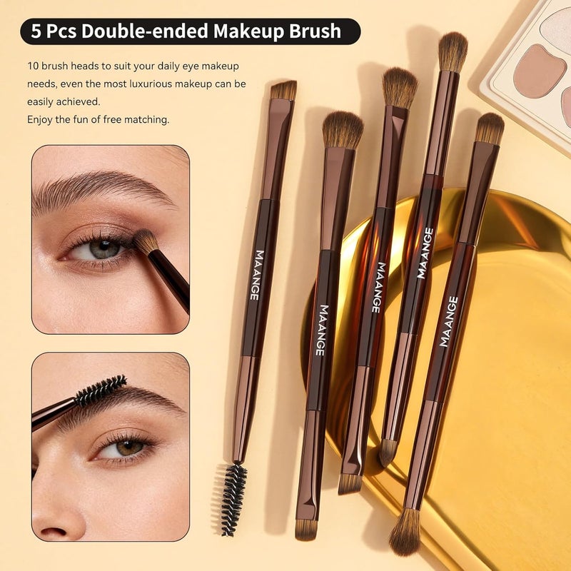 MAANGE 7 Piece Double Ended Makeup Brush Set - Professional Cosmetic Brushes for Foundation, Eyeshadow, Concealer, Powder (Dark Brown) - Image 5