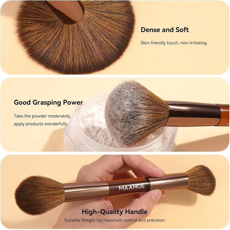 MAANGE 7 Piece Double Ended Makeup Brush Set - Professional Cosmetic Brushes for Foundation, Eyeshadow, Concealer, Powder (Dark Brown) - Image 4
