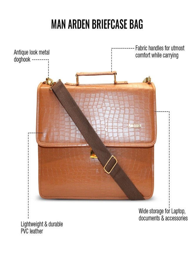 MAN ARDEN "The Vintage Aura Men's Briefcase Organizer Bag With Laptop Storage & 2 Other Compartments, Durable, Soft Zip Closures, Detachable Carry Strap (Brown) - Image 2