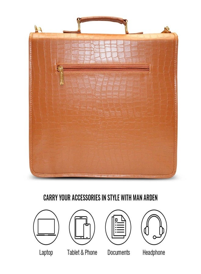 MAN ARDEN "The Vintage Aura Men's Briefcase Organizer Bag With Laptop Storage & 2 Other Compartments, Durable, Soft Zip Closures, Detachable Carry Strap (Brown) - Image 3
