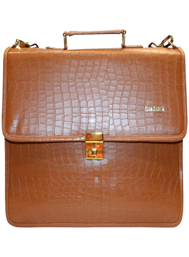 MAN ARDEN "The Vintage Aura Men's Briefcase Organizer Bag With Laptop Storage & 2 Other Compartments, Durable, Soft Zip Closures, Detachable Carry Strap (Brown) - Image 1
