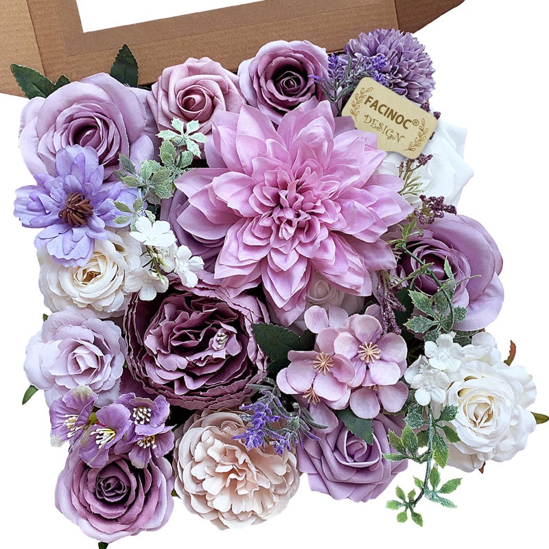 FACINOC Roses Artificial Flowers Purple Fake Flower Bulk for DIY Wedding Bouquet Bridal Baby Shower Centerpiece Table Decorations Silk Faux Floral Arrangements for Party Home Decor Cake Decorating - Image 1