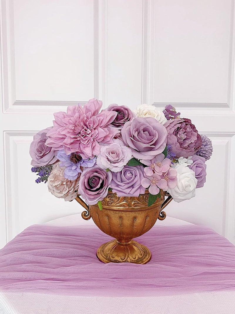 FACINOC Roses Artificial Flowers Purple Fake Flower Bulk for DIY Wedding Bouquet Bridal Baby Shower Centerpiece Table Decorations Silk Faux Floral Arrangements for Party Home Decor Cake Decorating - Image 5