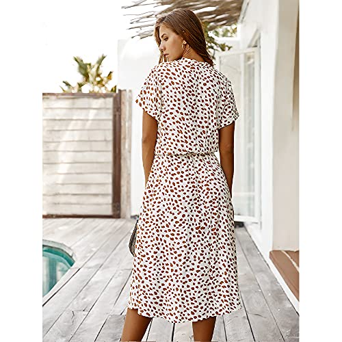 BROVAVE Women's Summer Polka Dot Print Shirt Dress Vintage Short Sleeve Button Down Midi Dress(White, L) - Image 3