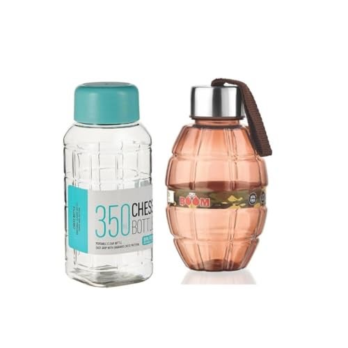 PUTHAK Small BPA Free Chess Water Bottle for Kids & Adults - Plastic PET Juice Bottle, 350ML & 400ML Combo of 2 for Water, Juice, Mojito - Image 1