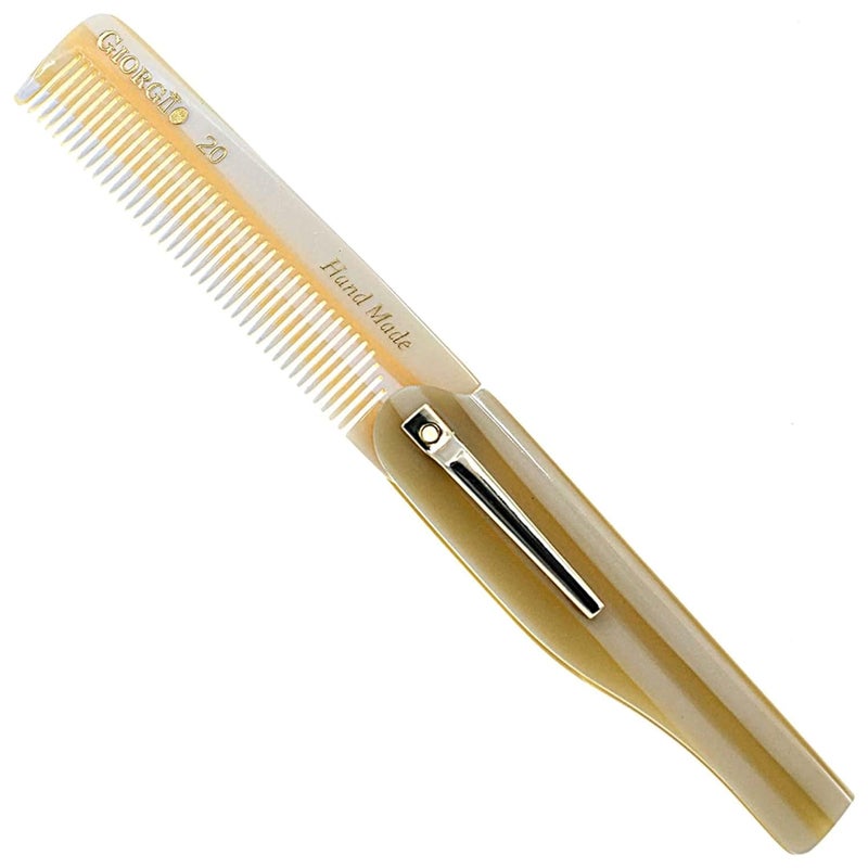 Giorgio G20 IVY 65 Inches Folding Mustache and Beard Comb  Fine Tooth Styling and Travel Comb for Hair Care  Sawcut and Hand Polished Ivory Comb