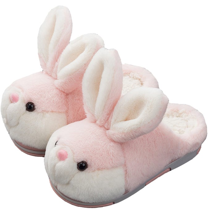 WOMENS CUTE BUNNY ANIMAL SLIPPERS COMFORTABLE FURRY PLUSH SLIPPERS FOR WINTER 6575 PINK